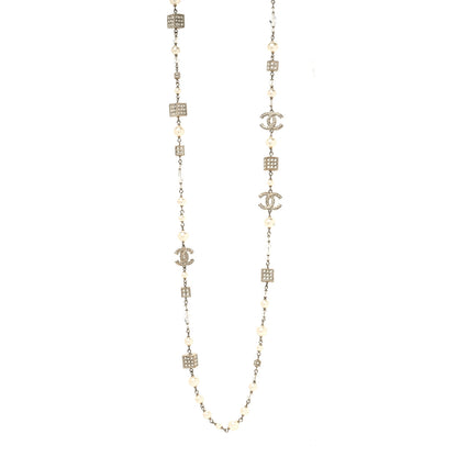 Chanel Pearl Bead Crystal CC Long Necklace Gold 1 of 5