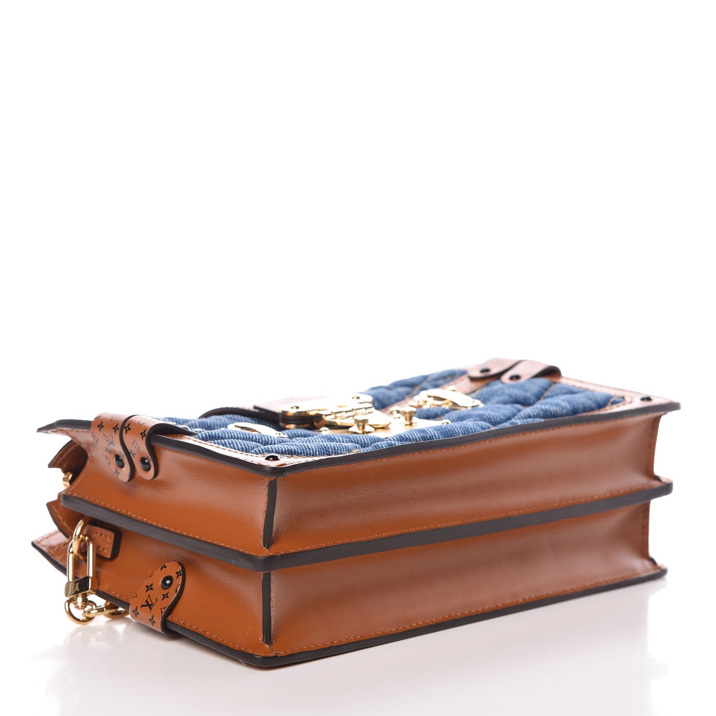 Denim Calfskin Malletage Trunk Clutch Light Blue