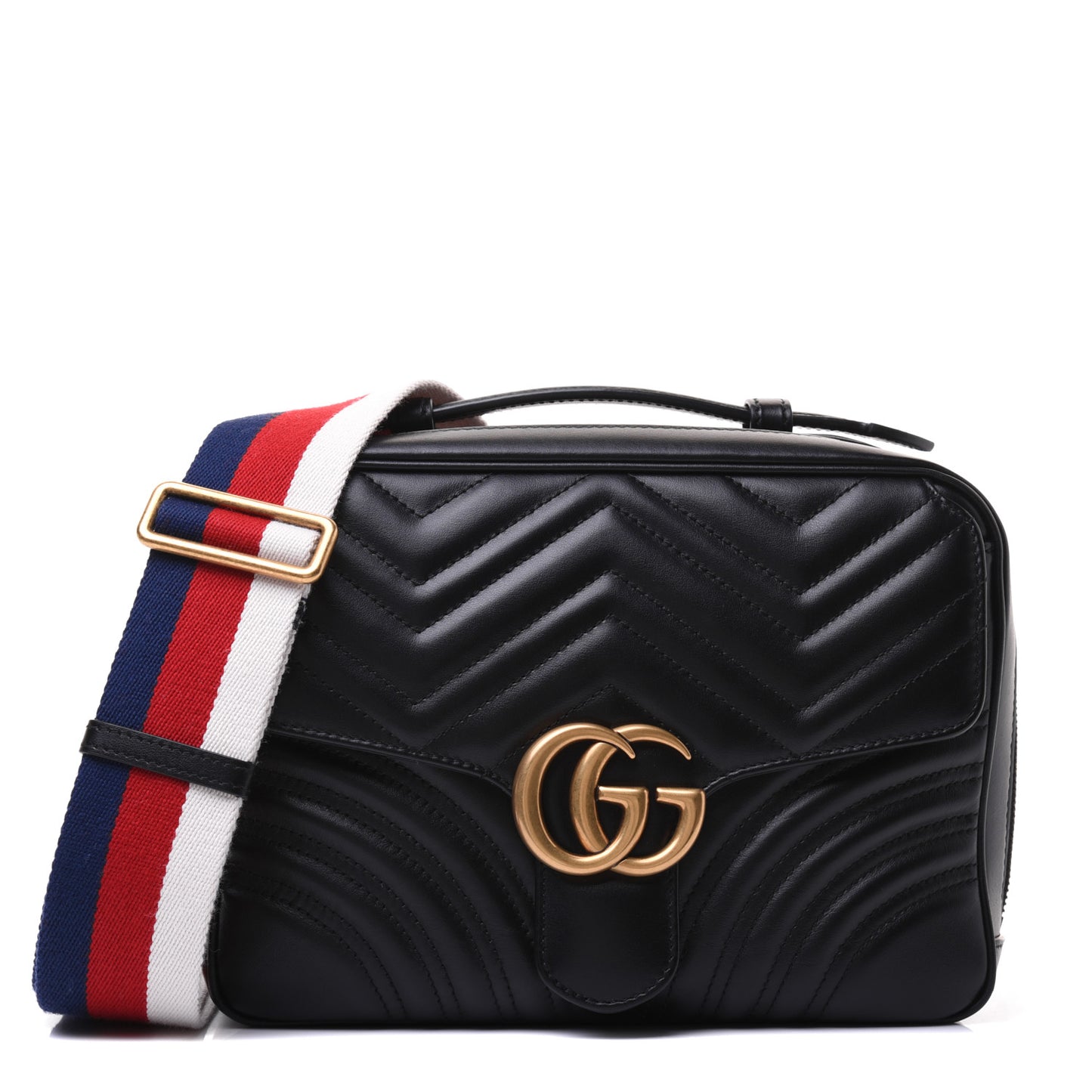 Calfskin Matelasse Sylvie Web Small GG Marmont Top Handle Shoulder Bag Black