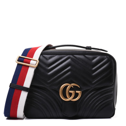 Gucci Calfskin Matelasse Sylvie Web Small GG Marmont Top Handle Shoulder Bag Black 1 of 23