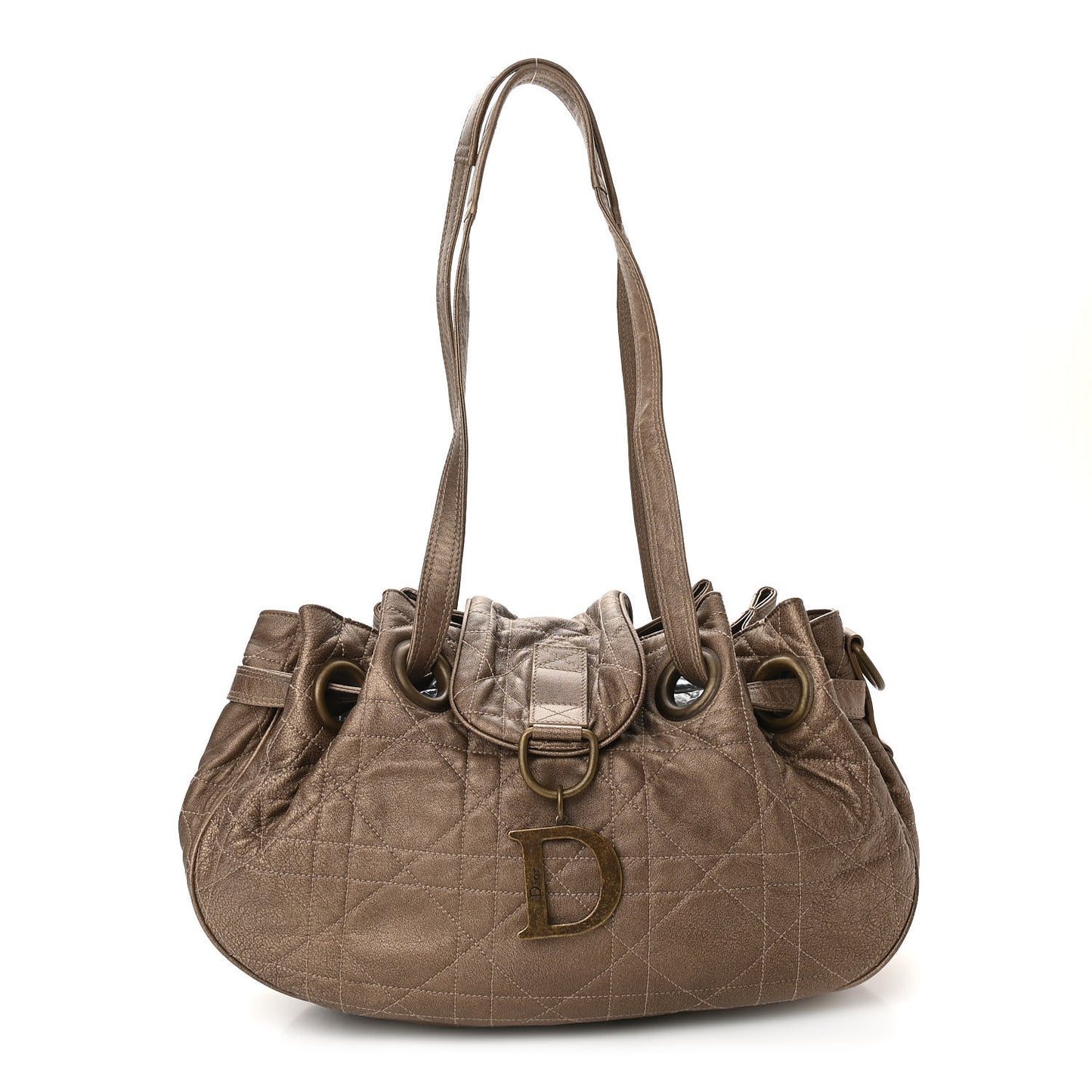 Metallic Lambskin Drawstring Cannage Flap Bag Bronze