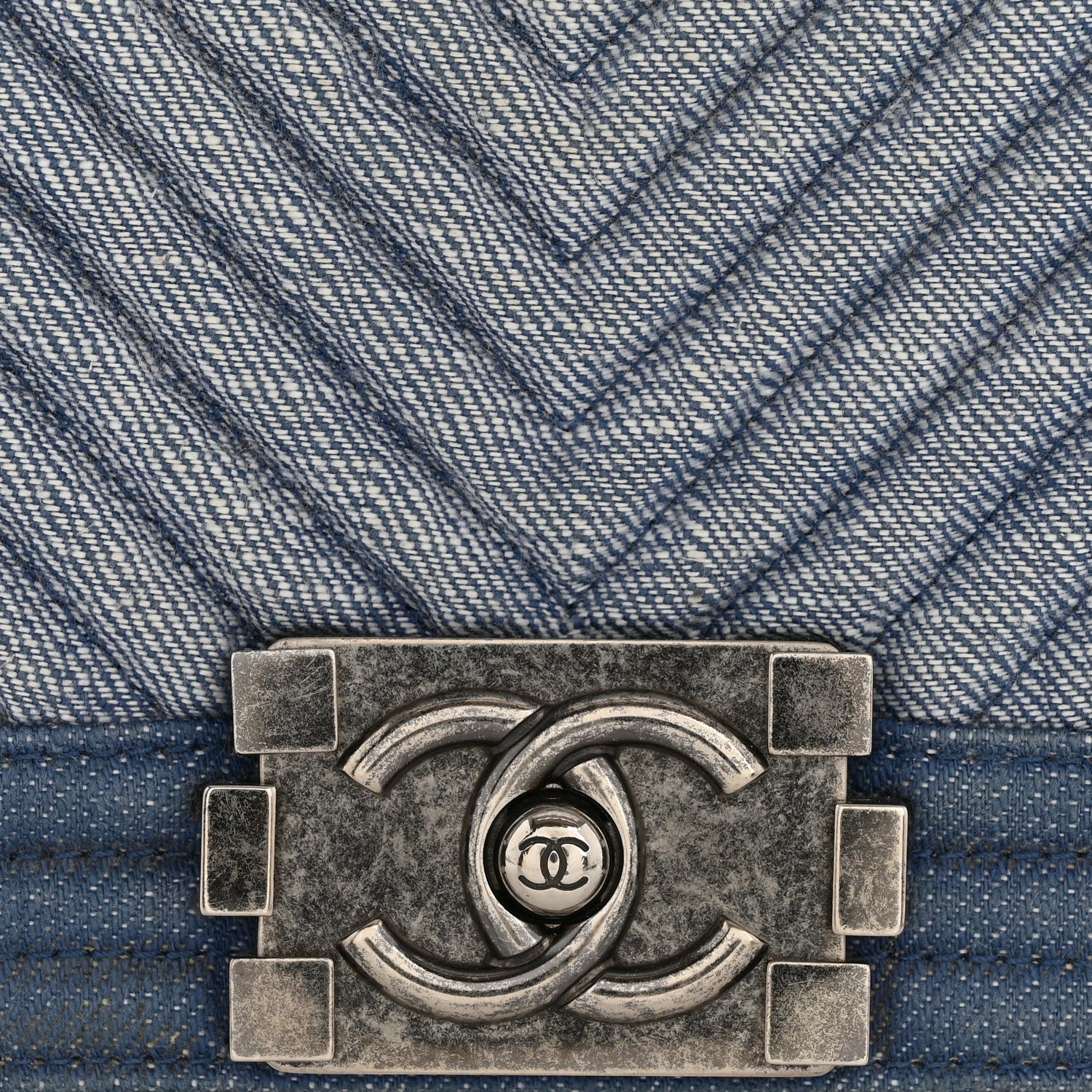 Chanel Denim Chevron Quilted Medium Boy Flap Blue 13 of 14
