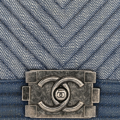 Chanel Denim Chevron Quilted Medium Boy Flap Blue 13 of 14