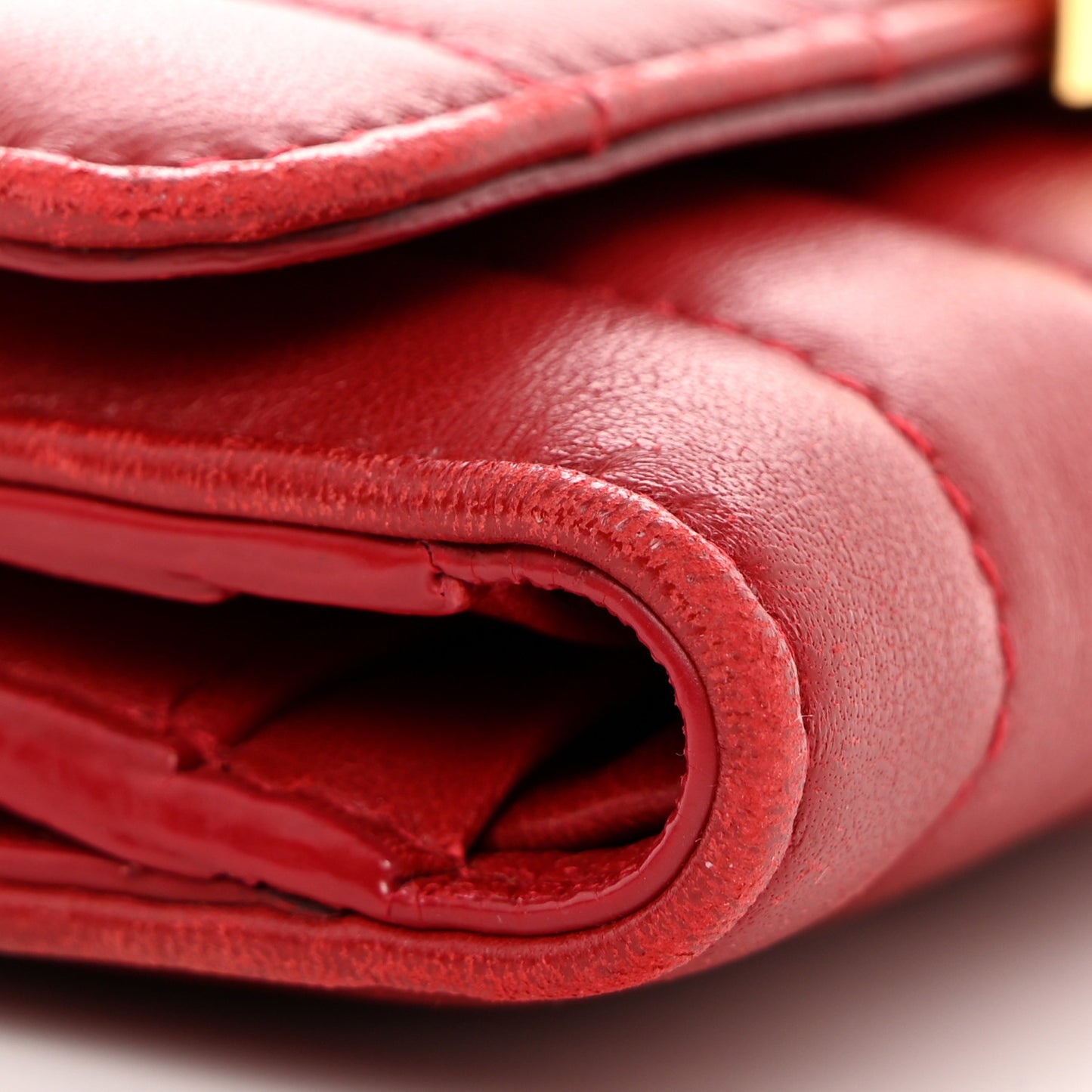 Lambskin Matelasse Monogram Vicky Tri-Fold Wallet Rouge Eros