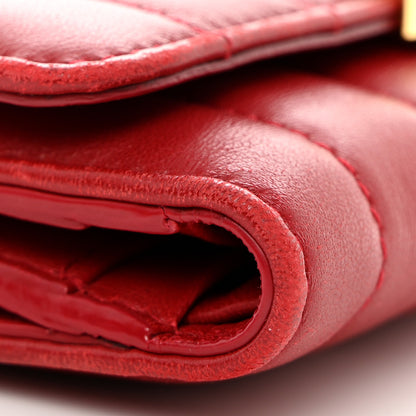 Saint Laurent Lambskin Matelasse Monogram Vicky Tri-Fold Wallet Rouge Eros 12 of 16