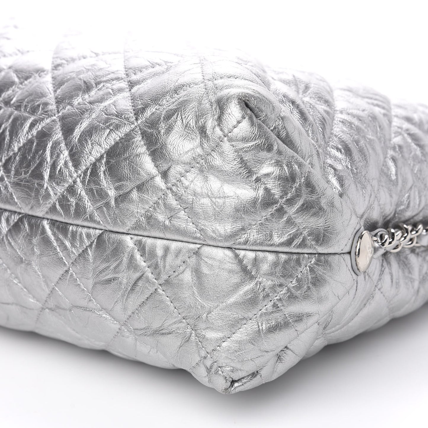 Metallic Crackled Calfskin Quilted Large Big Bang Hobo Silver