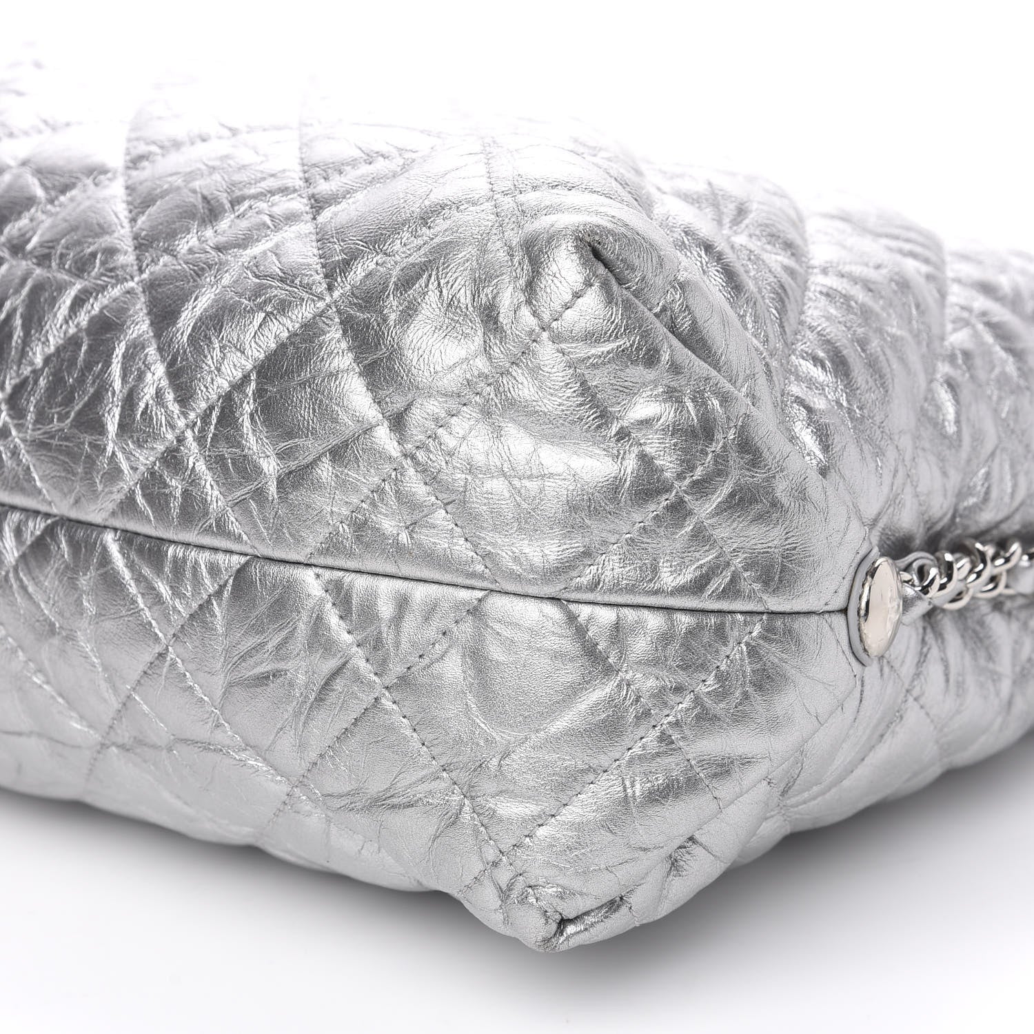 Chanel Metallic Crackled Calfskin Quilted Large Big Bang Hobo Silver 9 of 11