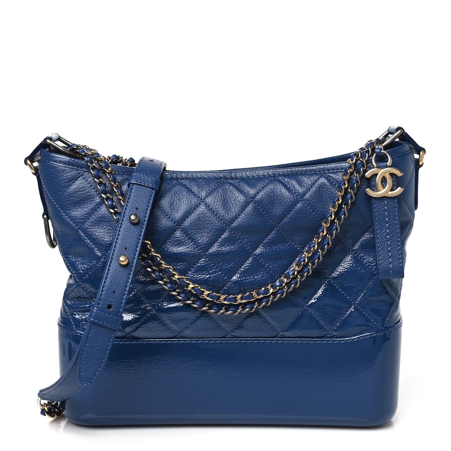 Patent Goatskin Quilted Medium Gabrielle Hobo Blue