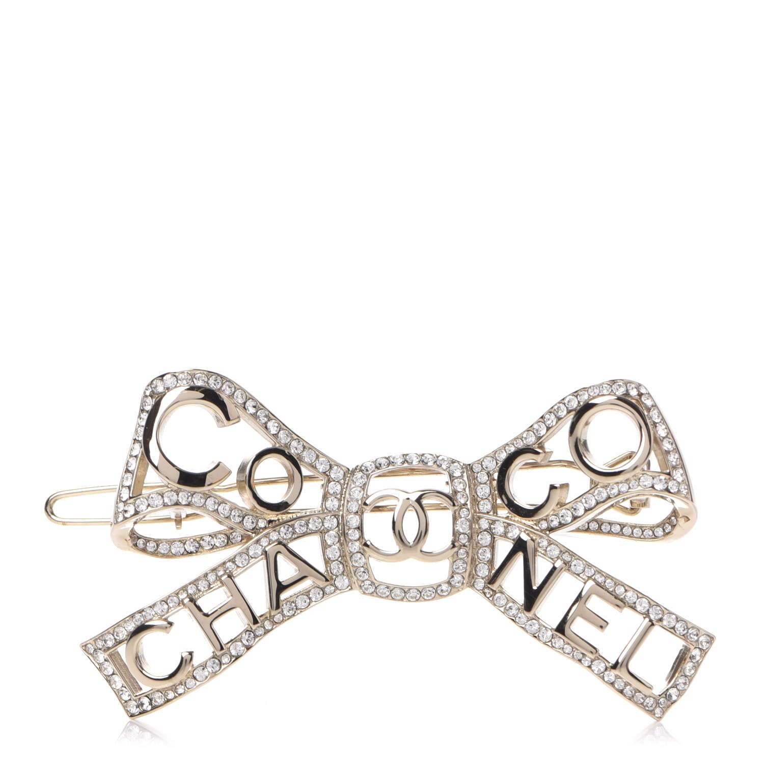 Chanel Metal Crystal Bow-tiful CC Hair Clip Gold 1 of 5