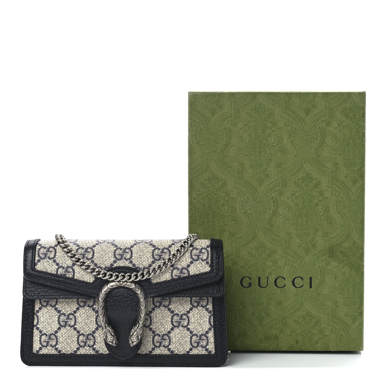 Gucci GG Supreme Monogram Textured Dollar Calfskin Super Mini Dionysus Shoulder Bag Beige Blue 11 of 11