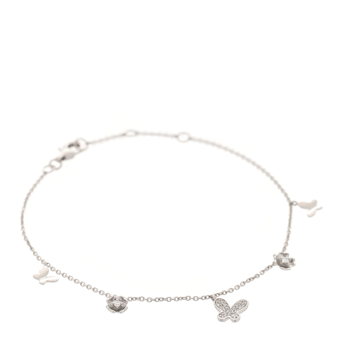 14K White Gold Diamond Butterfly Flower Charm Bracelet
