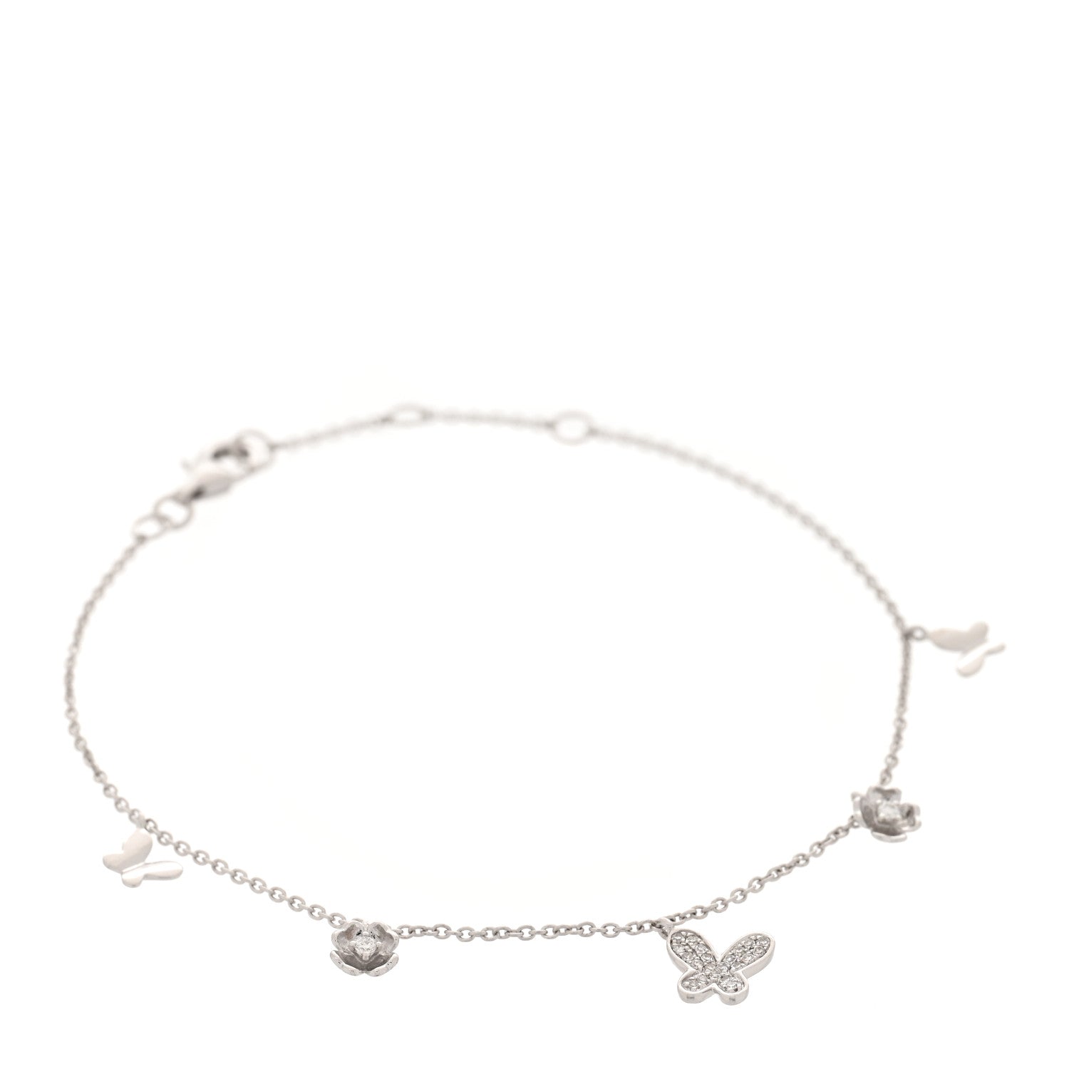 Parker & West by FASHIONPHILE 14K White Gold Diamond Butterfly Flower Charm Bracelet 1 of 4