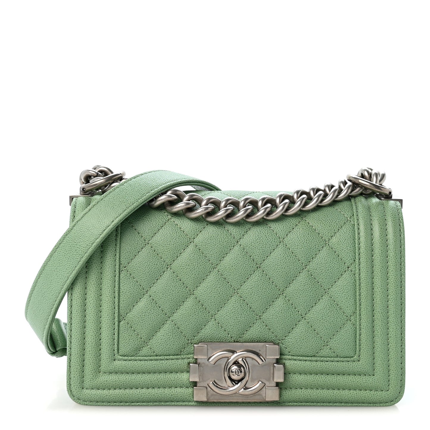 Caviar Quilted Small Boy Flap Green