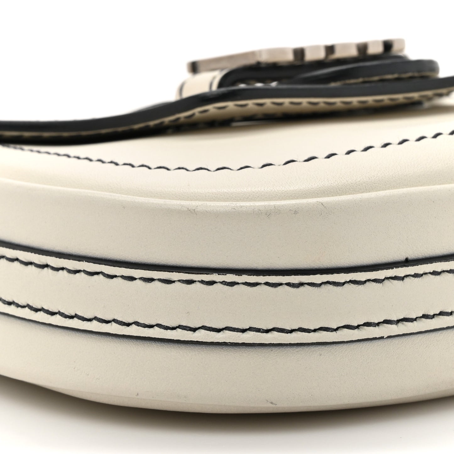 Calfskin Mini D Fence Saddle Bag White