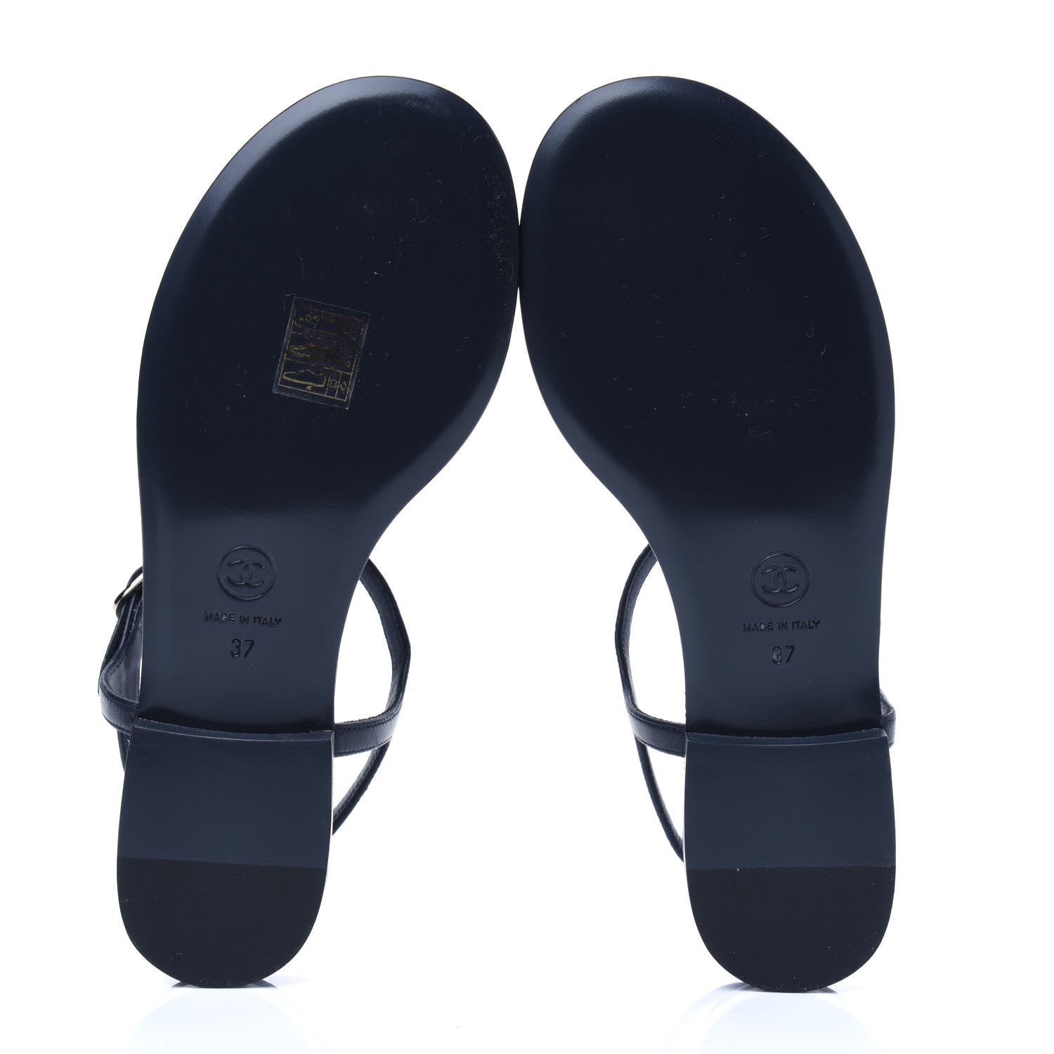 Chanel Lambskin Crystal CC Thong Sandals 37 Navy 5 of 10
