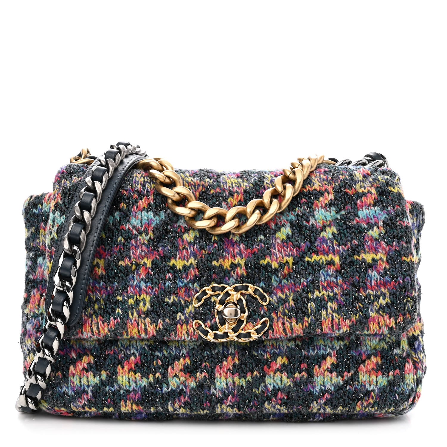 Chanel Tweed Quilted Medium Chanel 19 Flap Dark Multicolor 1 of 10