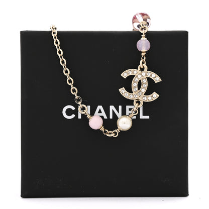 Chanel Pearl Crystal Bead CC Flower Long Necklace Gold Pearly White Pink Crystal 7 of 7