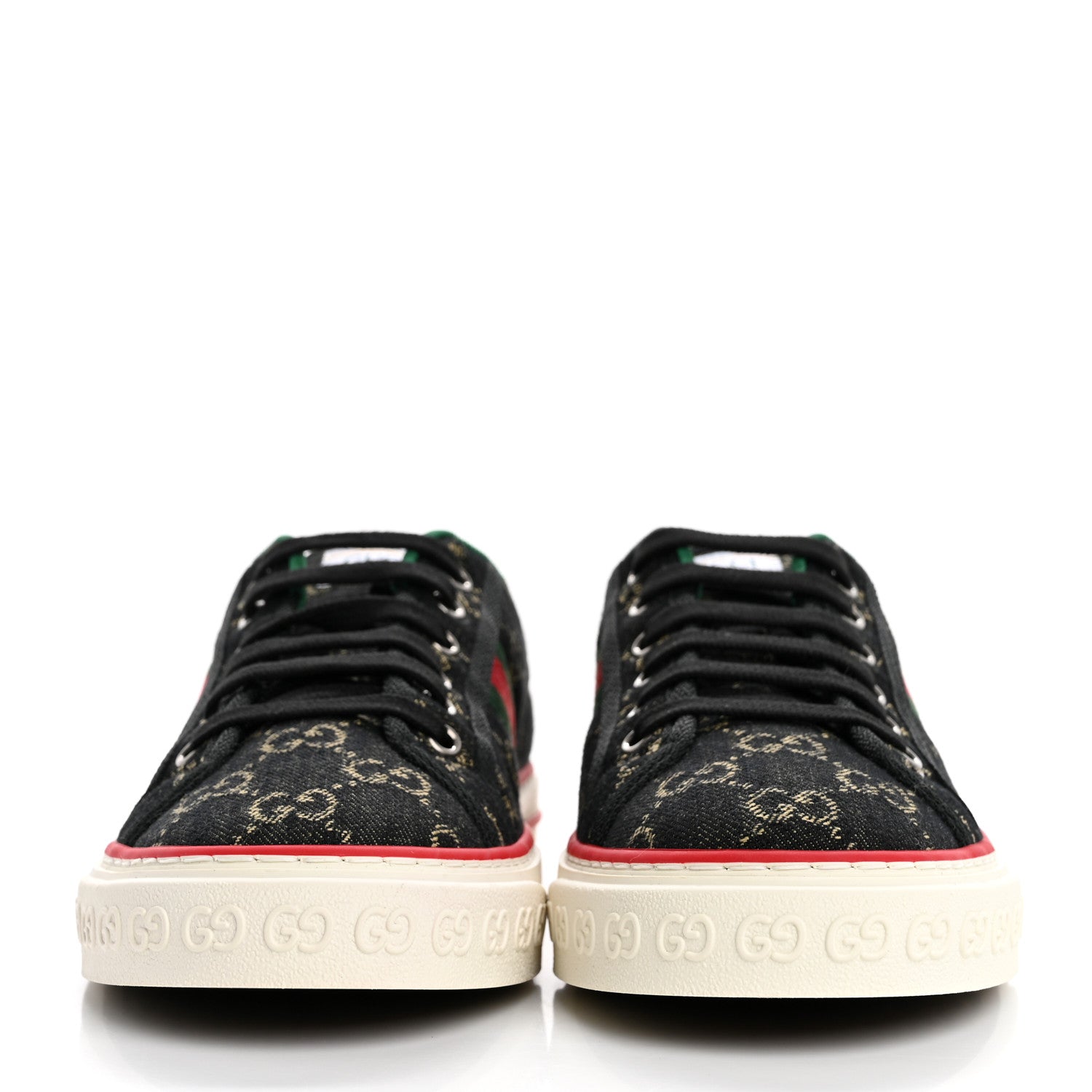 Gucci New Denim GG Monogram Web Womens 1977 Tennis Sneakers 41 Black Ivory 3 of 9