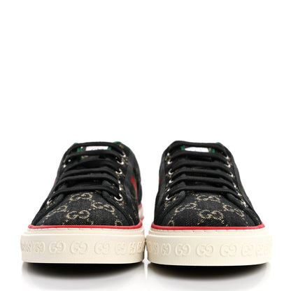 Gucci New Denim GG Monogram Web Womens 1977 Tennis Sneakers 41 Black Ivory 3 of 9