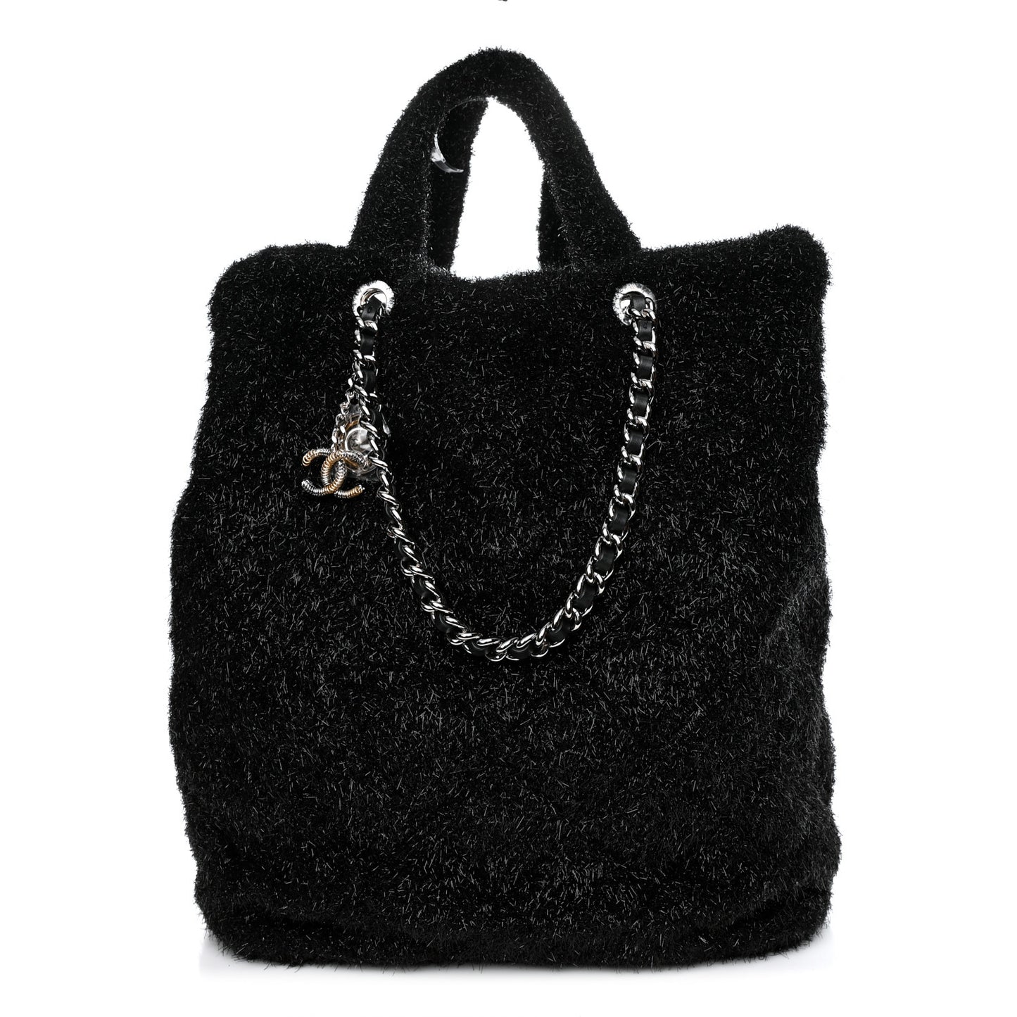 Knit Metallic Lambskin Large Shopping Tote Black