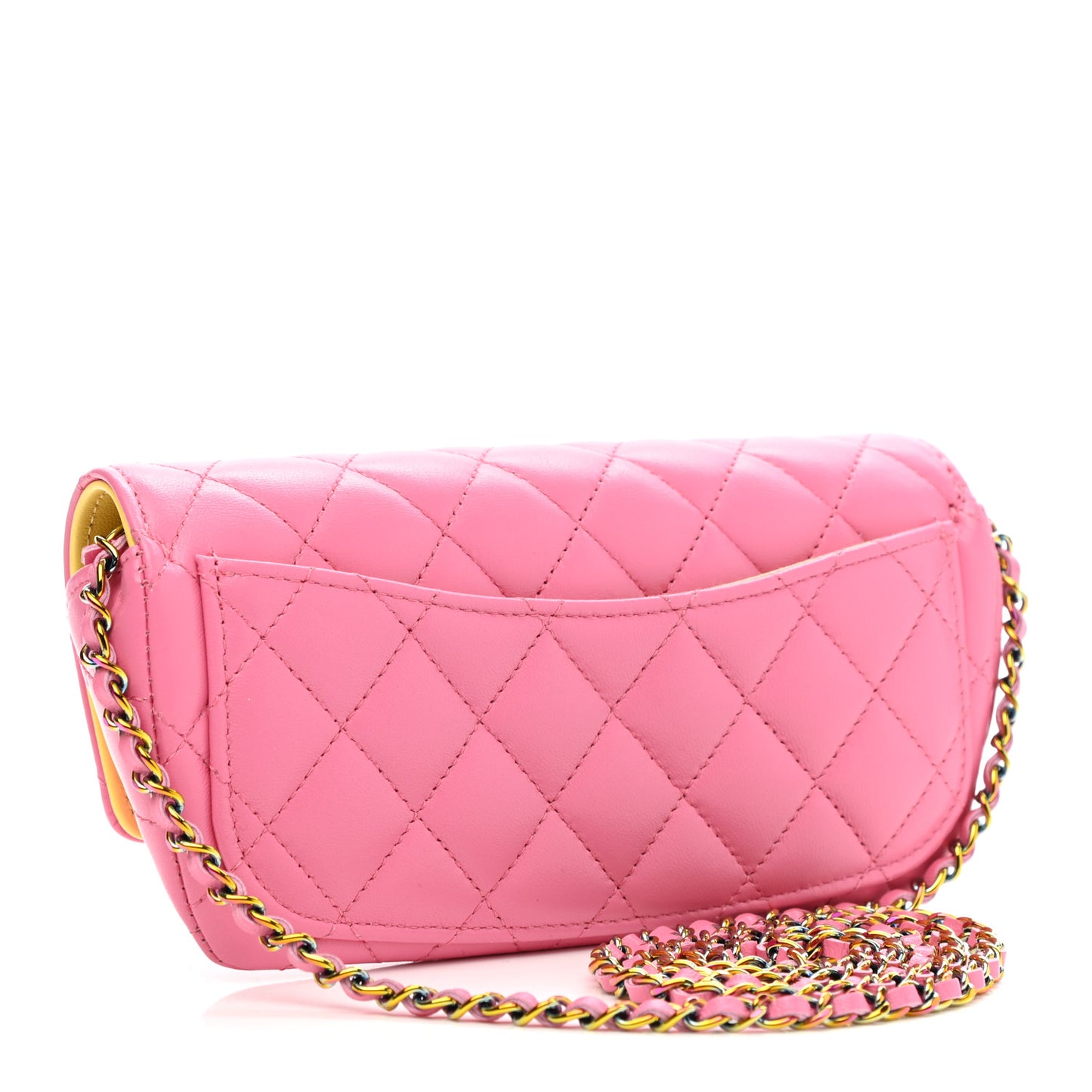 Lambskin Quilted Glasses Case With Chain Pink Yellow