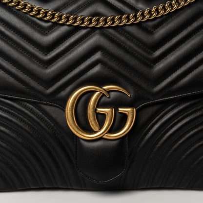 Gucci Calfskin Matelasse Large GG Marmont Shoulder Bag Black 9 of 13