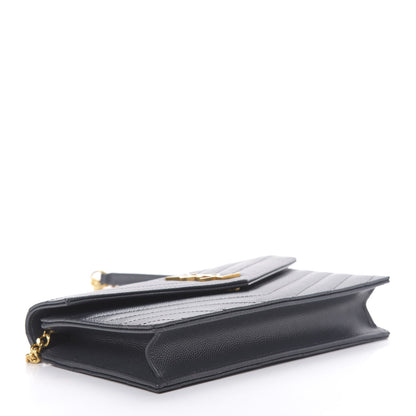 Saint Laurent Grain De Poudre Matelasse Chevron Monogram Envelope Chain Wallet Dark Smog 4 of 11