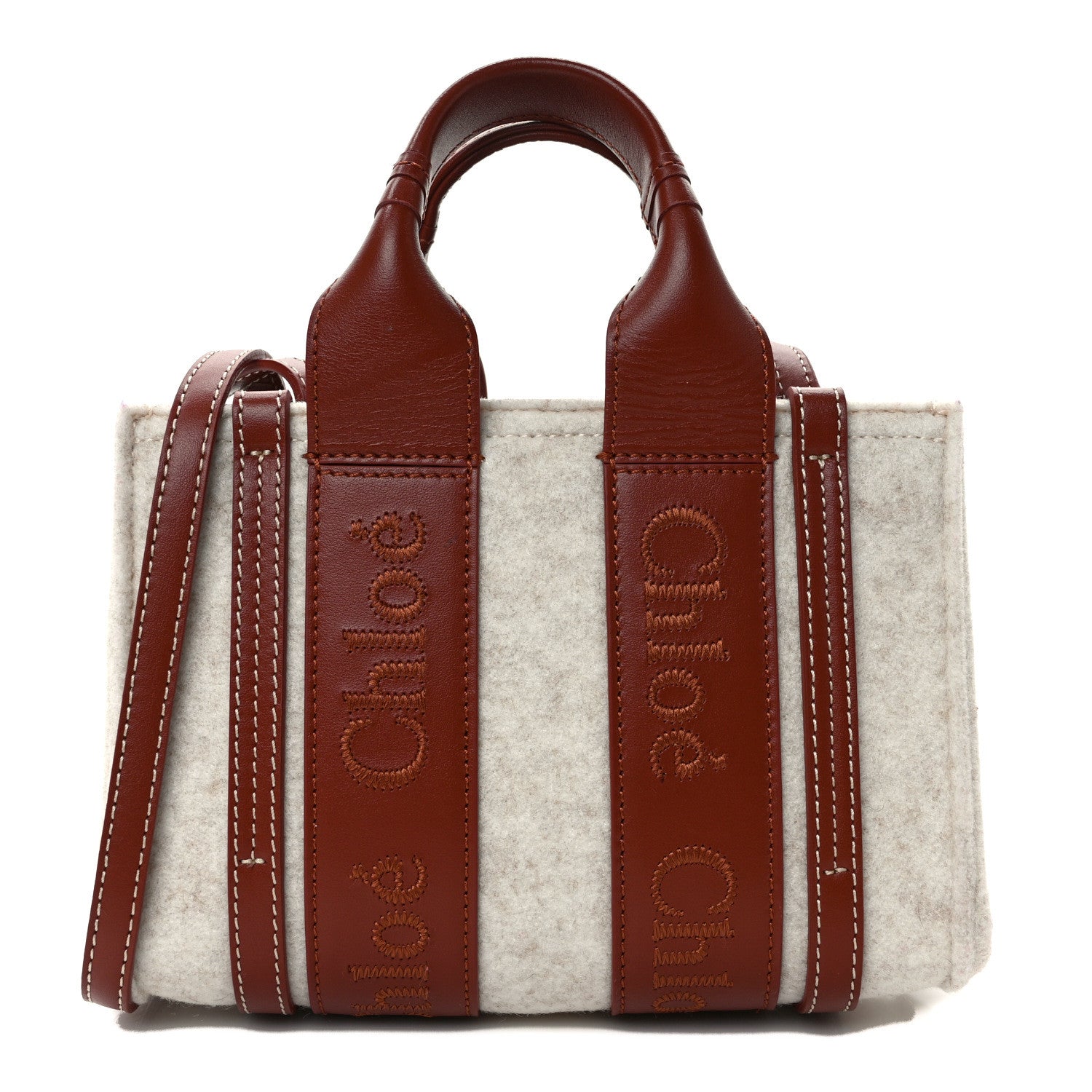 Chloe Felt Calfskin Mini Woody Ribbon Tote Cement Beige 1 of 8