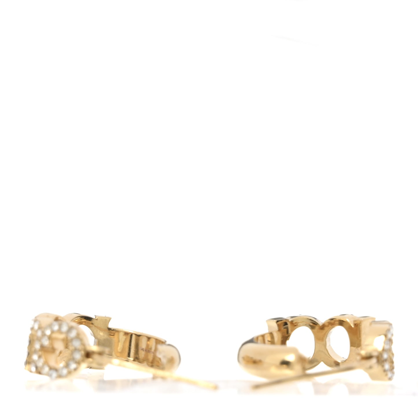 Metal Crystal Logo Hoop Earrings Gold