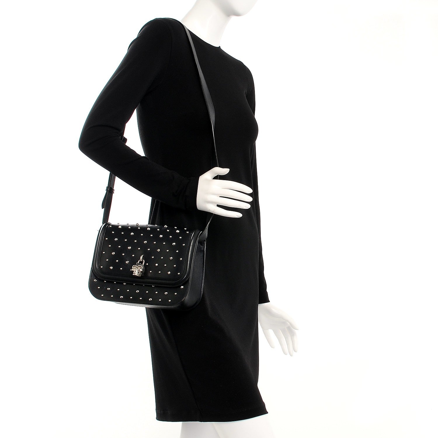 Alexander McQueen Calfskin Studded Small Padlock Crossbody Bag Black 2 of 12