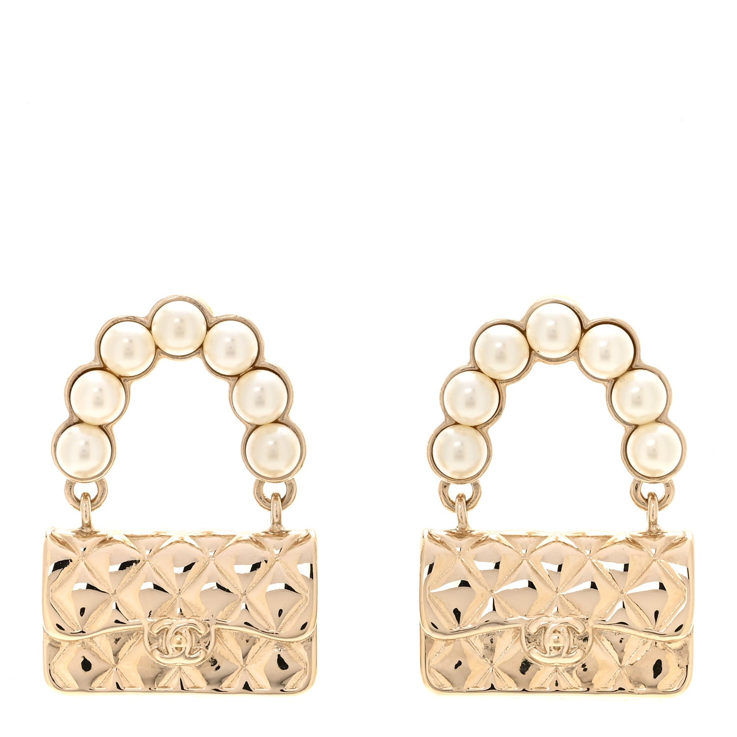 Pearl Quilted CC Flap Bag Earrings Gold