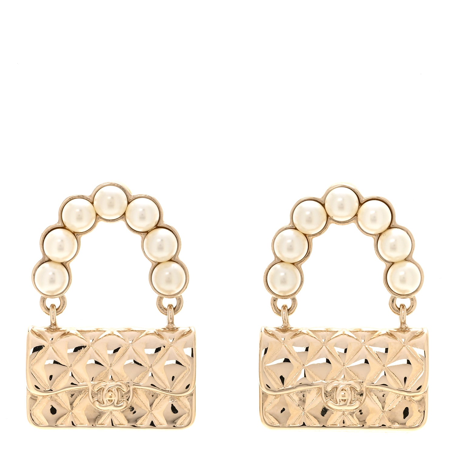 Chanel Pearl Quilted CC Flap Bag Earrings Gold 1 of 4