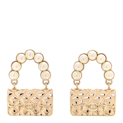 Chanel Pearl Quilted CC Flap Bag Earrings Gold 1 of 4