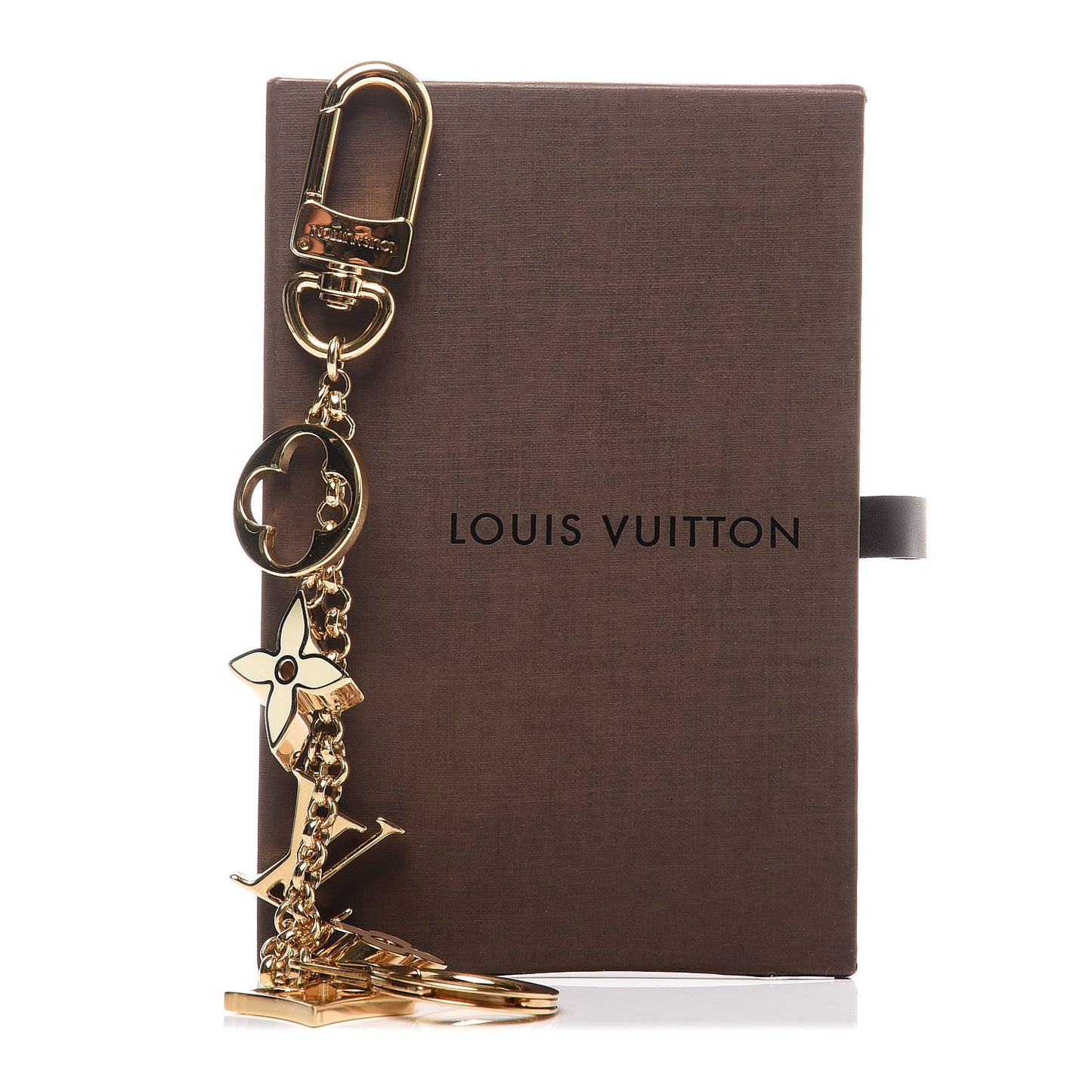 Brass Enamel Fleur De Monogram Bag Charm Chain Gold