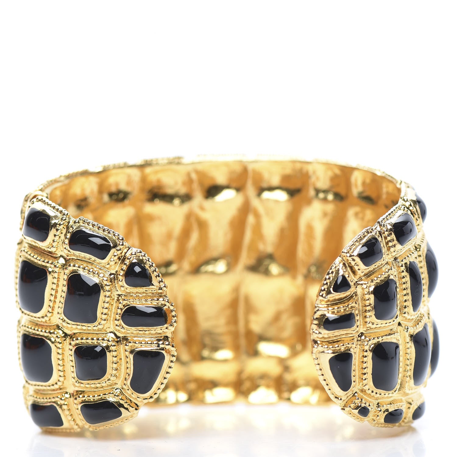 Chanel Resin Metal Along The Nile CC Cuff Black Gold 3 of 6