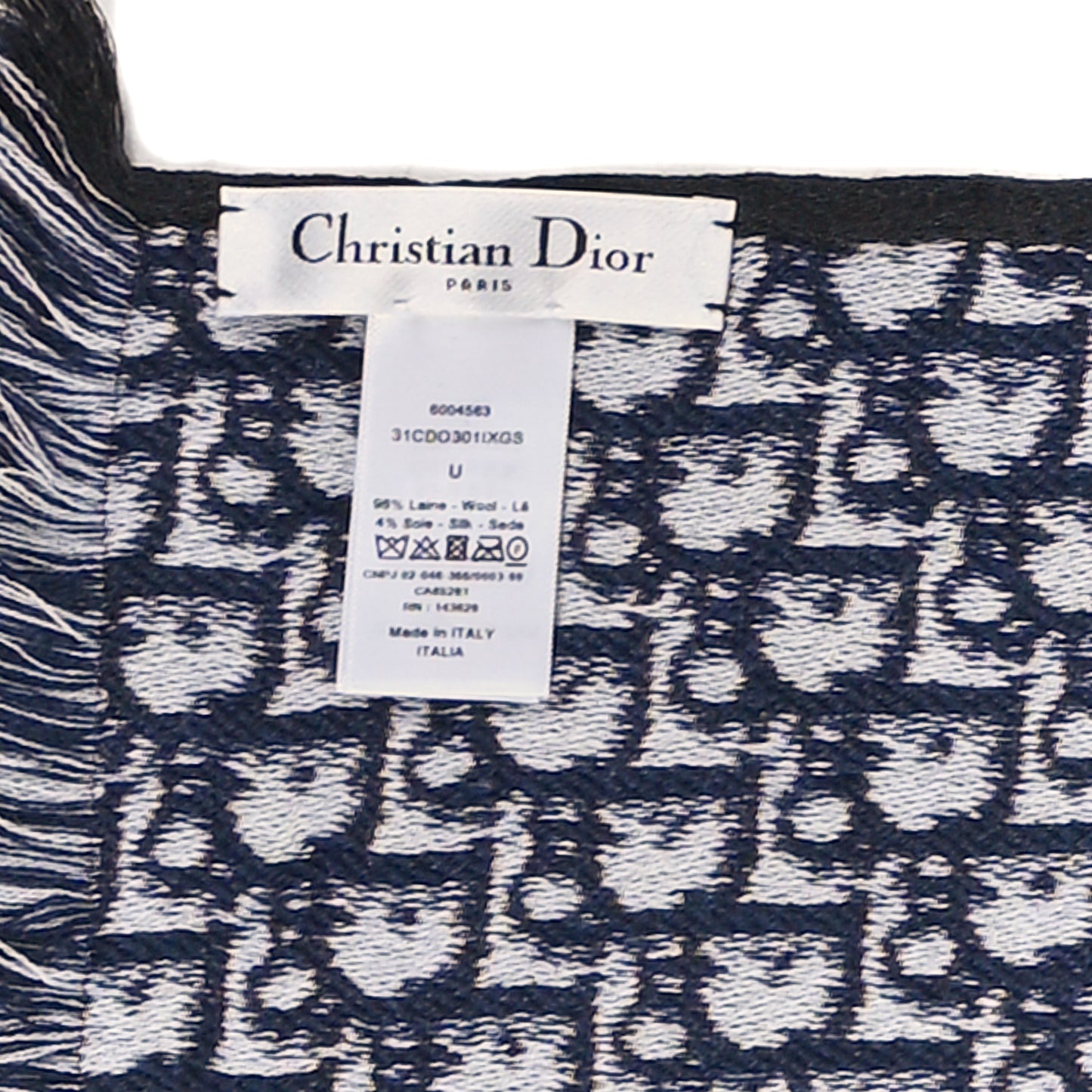 Wool Silk Oblique University Reversible Scarf Navy Blue