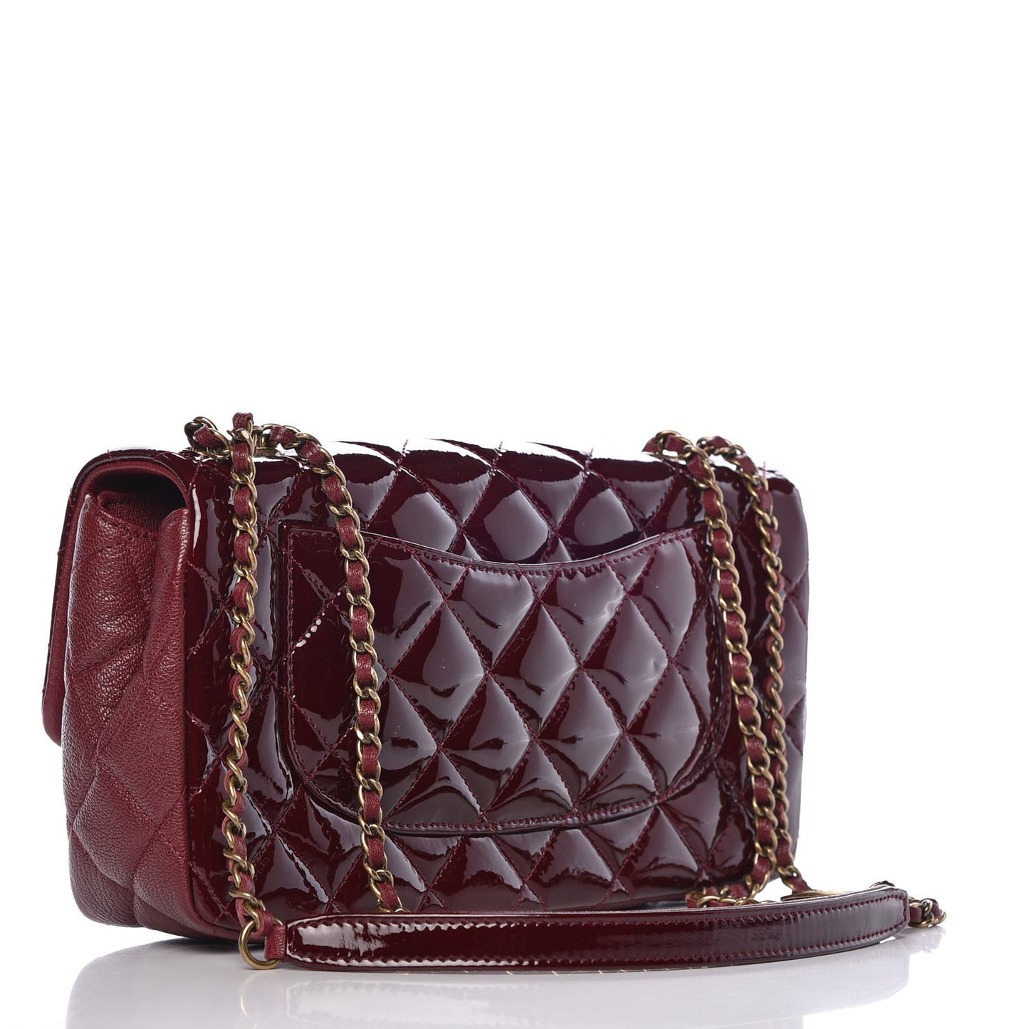 Patent Goatskin Quilted Medium CC Eyelet Flap Burgundy