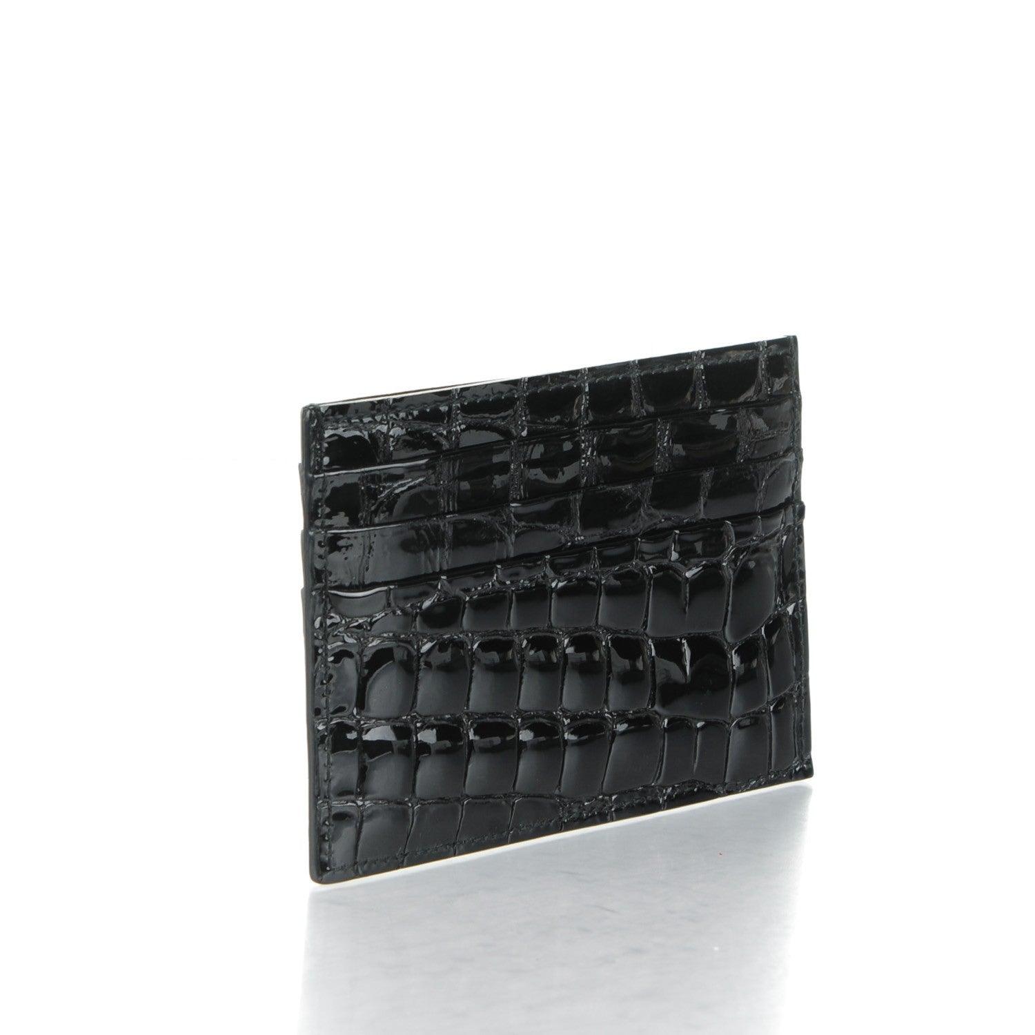 Prada Calfskin Crocodile Embossed Card Case Black 3 of 8