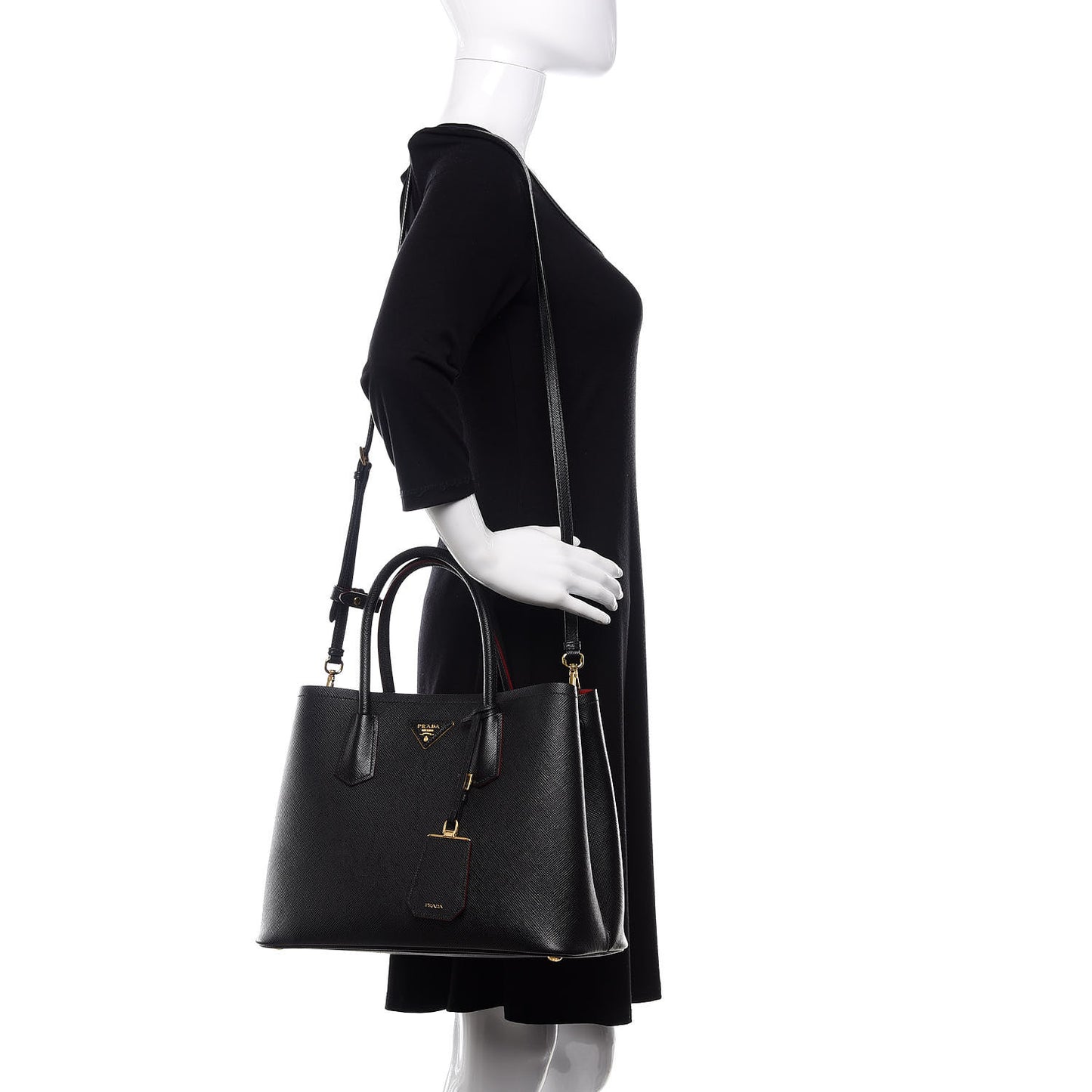 Saffiano Cuir Medium Double Bag Black Fuoco