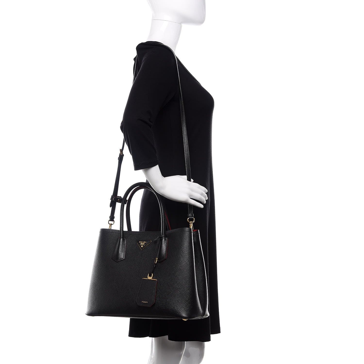 Prada Saffiano Cuir Medium Double Bag Black Fuoco 2 of 10