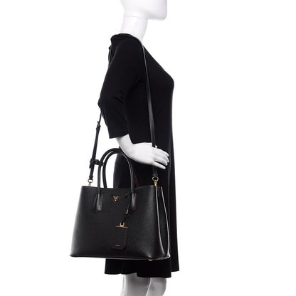Prada Saffiano Cuir Medium Double Bag Black Fuoco 2 of 10
