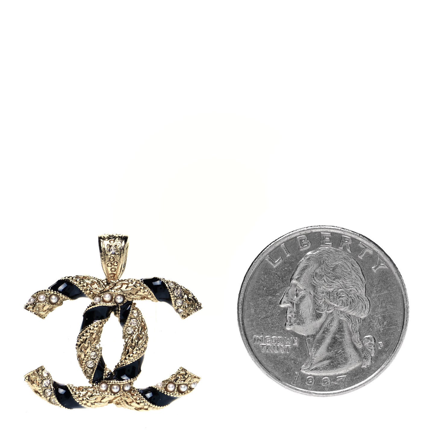 Crystal Pearl CC Pendant Gold Black