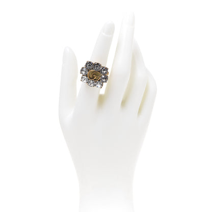 Gucci Metal Crystal Double G Ring S Aged Gold 2 of 7