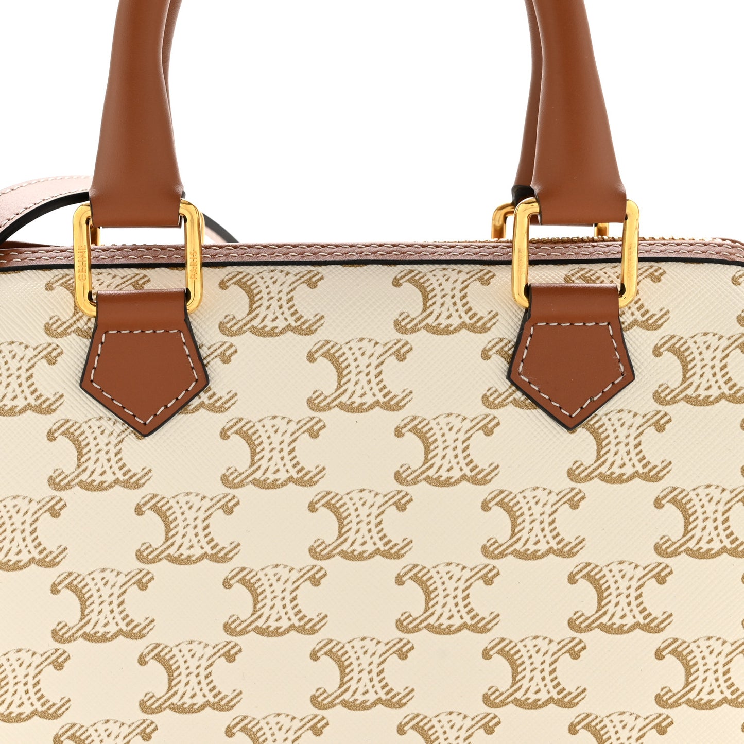 Triomphe Canvas Calfskin Small Boston Bag White