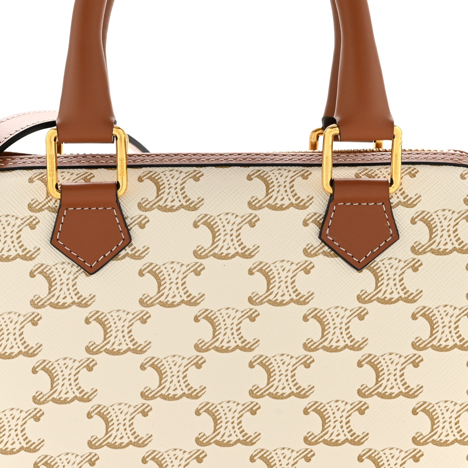 Celine Triomphe Canvas Calfskin Small Boston Bag White 9 of 12