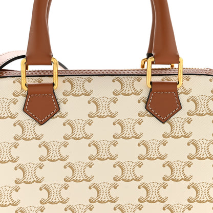 Celine Triomphe Canvas Calfskin Small Boston Bag White 9 of 12