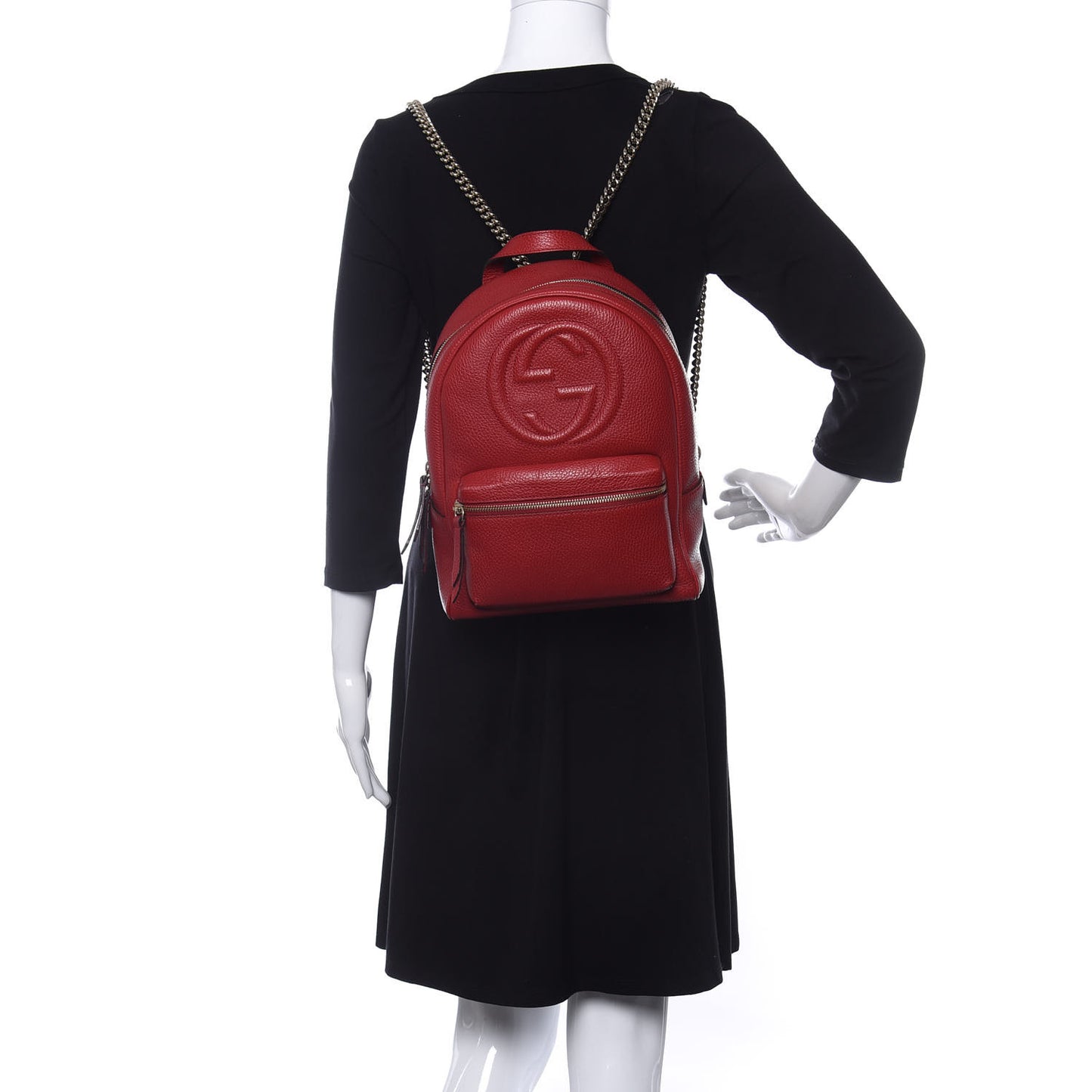Pebbled Calfskin Soho Chain Backpack Hibiscus Red