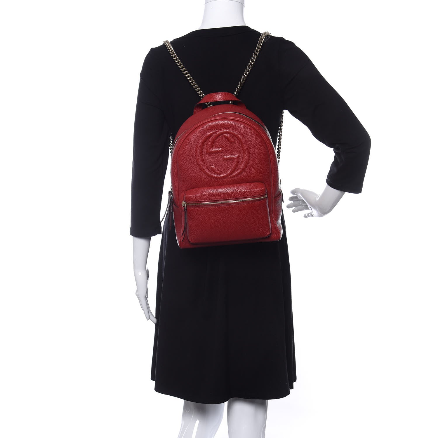 Gucci Pebbled Calfskin Soho Chain Backpack Hibiscus Red 2 of 14