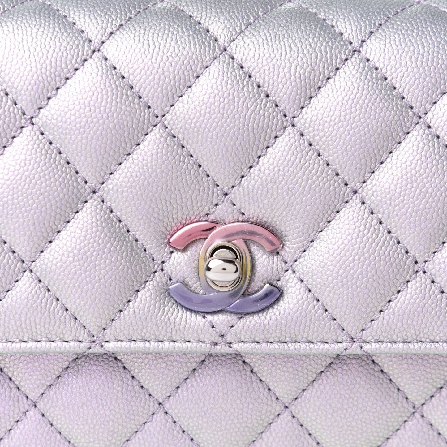 Iridescent Caviar Quilted Mini Coco Handle Flap Purple