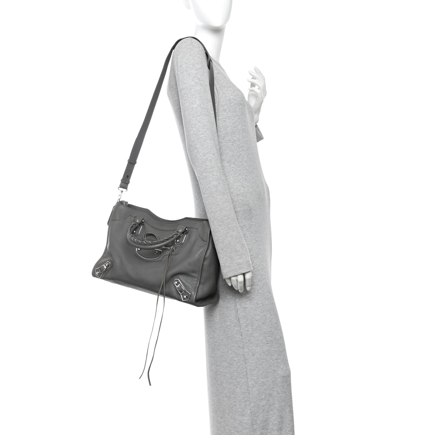 Chevre Silver Metallic Edge Hardware City Gris Acier